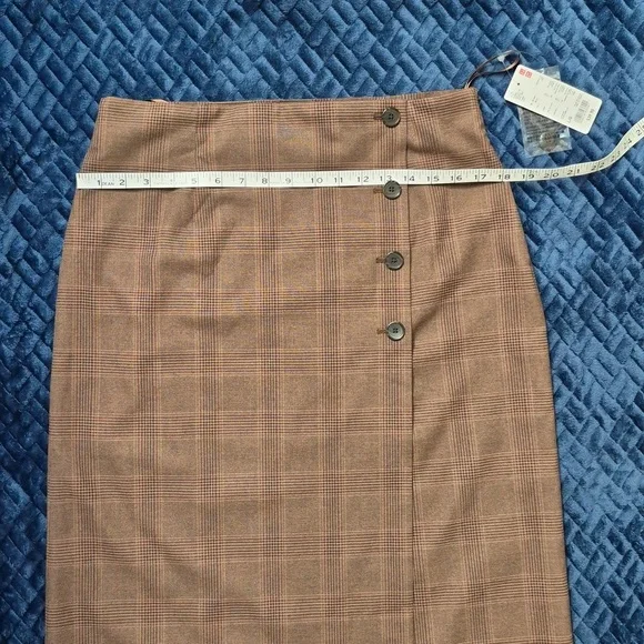 Uniqlo Side Button Checked Wrap Midi Skirt In Brown Size Large! NWT! - Picture 7 of 14